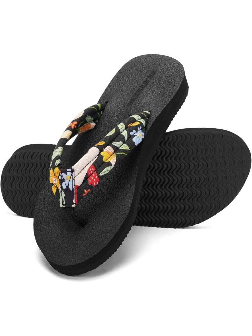 Women's Black Summer Lightweight Soft Fabric Straps Flip Flops Beach Sandals